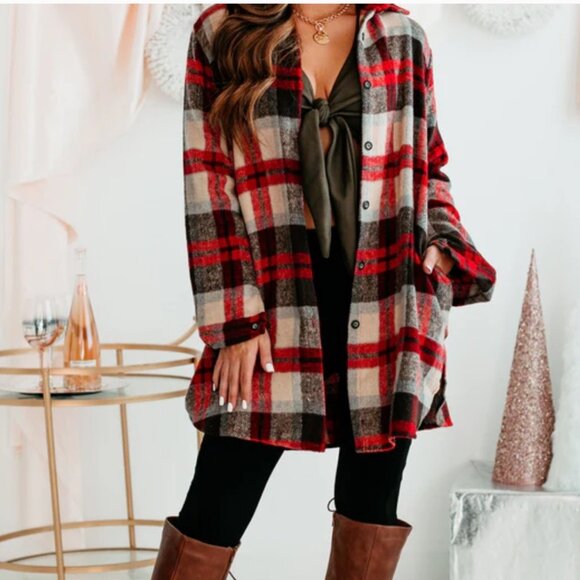 Adora shacket jacket flannel plaid pockets  Size Medium - Picture 1 of 8